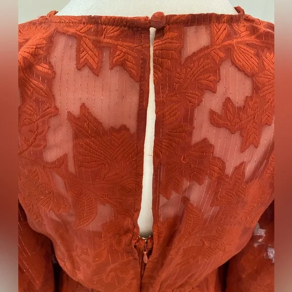 NWOT ELIZA J Metallic Stripe Floral Jacquard Long Sleeve Chiffon Dress - Picture 9 of 16